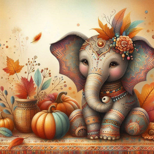 AB Diamond Painting - Full Round - Autumn elephant (40*40CM)