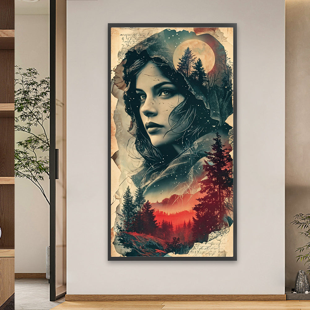 Diamond Painting - Full Round - Vintage moon night castle girl (40*75CM)