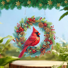 Load image into Gallery viewer, Acrylic Special Shape Christmas Wreath Cardinal Diamond Painting Hanging Pendant