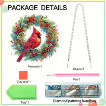 Load image into Gallery viewer, Acrylic Special Shape Christmas Wreath Cardinal Diamond Painting Hanging Pendant