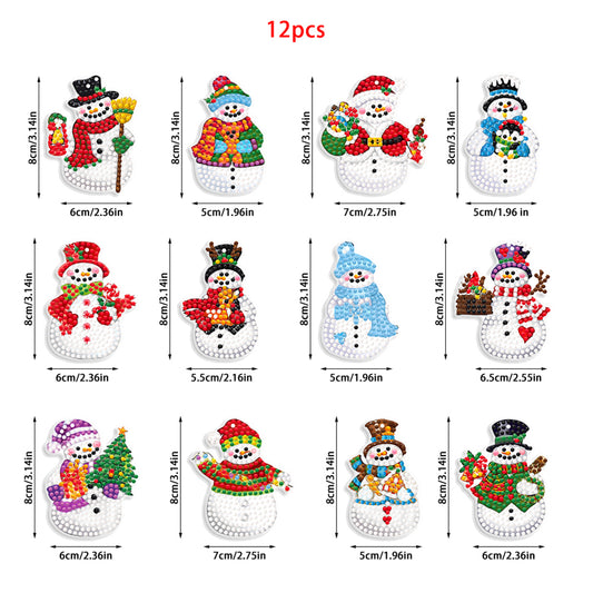 12Pcs Acrylic Christmas Hanging Diamond Painting Art Kits for Christmas Tree