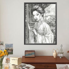 Load image into Gallery viewer, Diamond Painting - Full Round - Black and white flower girl (40*50CM)