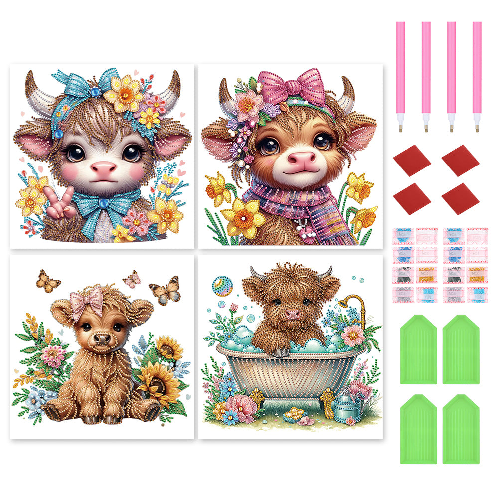 4Pcs Partial Special Diamond Painting Set - Yak (30*30CM)
