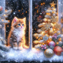Load image into Gallery viewer, AB Diamond Painting - Full Round - Christmas snowy night kitten (40*40CM)
