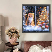 Load image into Gallery viewer, AB Diamond Painting - Full Round - Christmas snowy night kitten (40*40CM)