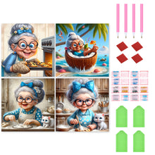 Load image into Gallery viewer, 4pcs Round Diamond Painting Set - Cute grandma (30*30CM)