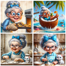 Load image into Gallery viewer, 4pcs Round Diamond Painting Set - Cute grandma (30*30CM)