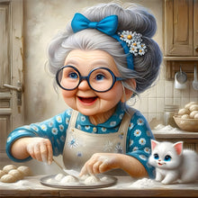 Load image into Gallery viewer, 4pcs Round Diamond Painting Set - Cute grandma (30*30CM)