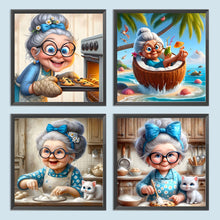 Load image into Gallery viewer, 4pcs Round Diamond Painting Set - Cute grandma (30*30CM)
