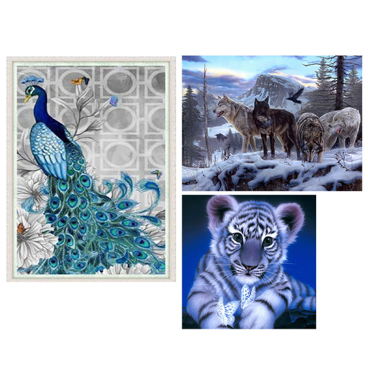 3pcs Round Diamond Painting Set - Animal series (30*40CM)