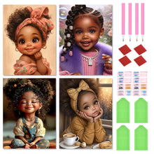 Load image into Gallery viewer, 4pcs Round Diamond Painting Set - Cartoon girl series (30*40CM)