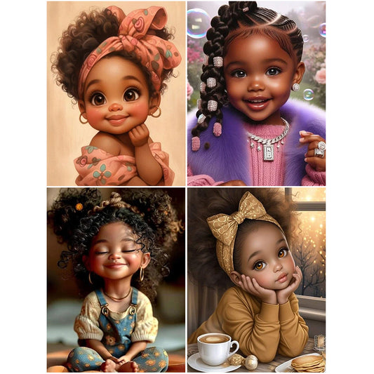 4pcs Round Diamond Painting Set - Cartoon girl series (30*40CM)
