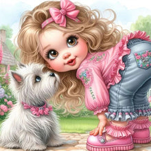 Load image into Gallery viewer, 3pcs Round Diamond Painting Set - Girl and animal (30*30CM)