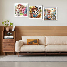 Load image into Gallery viewer, 3pcs Round Diamond Painting Set - Girl and animal (30*30CM)