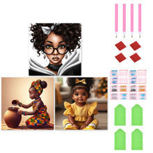 Load image into Gallery viewer, 3pcs Round Diamond Painting Set - Girl (30*30CM)