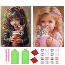 Load image into Gallery viewer, 2pcs Round Diamond Painting Set - Cute Big-eyed girl (30*40CM)