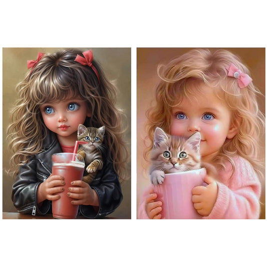 2pcs Round Diamond Painting Set - Cute Big-eyed girl (30*40CM)