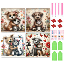 Load image into Gallery viewer, 4pcs Round Diamond Painting Set - Warm cat and dog (30*30CM)
