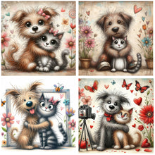 Load image into Gallery viewer, 4pcs Round Diamond Painting Set - Warm cat and dog (30*30CM)