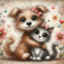 Load image into Gallery viewer, 4pcs Round Diamond Painting Set - Warm cat and dog (30*30CM)