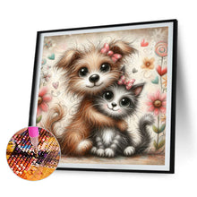 Load image into Gallery viewer, 4pcs Round Diamond Painting Set - Warm cat and dog (30*30CM)