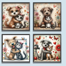 Load image into Gallery viewer, 4pcs Round Diamond Painting Set - Warm cat and dog (30*30CM)