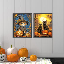 Load image into Gallery viewer, 2pcs Round Diamond Painting Set - Halloween pumpkin cat (30*40CM)