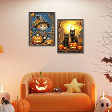 Load image into Gallery viewer, 2pcs Round Diamond Painting Set - Halloween pumpkin cat (30*40CM)