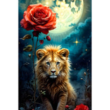 Load image into Gallery viewer, Diamond Painting - Full Round - Night lion and red rose (40*60CM)