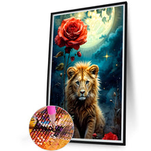 Load image into Gallery viewer, Diamond Painting - Full Round - Night lion and red rose (40*60CM)