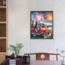 Load image into Gallery viewer, Diamond Painting - Full Round - Dog on pickup truck watching fireworks (40*50CM)