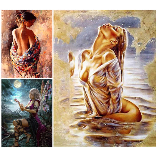 3pcs Round Diamond Painting Set - Woman (30*40CM)