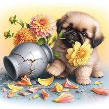 Load image into Gallery viewer, 4pcsRound Diamond Painting Set - Flower puppy (30*30CM)