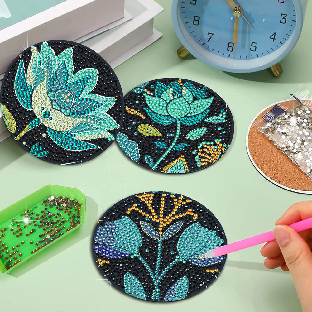 8Pcs Wooden Flower Diamond Painting Coasters DIY Cup Coasters for Home Office