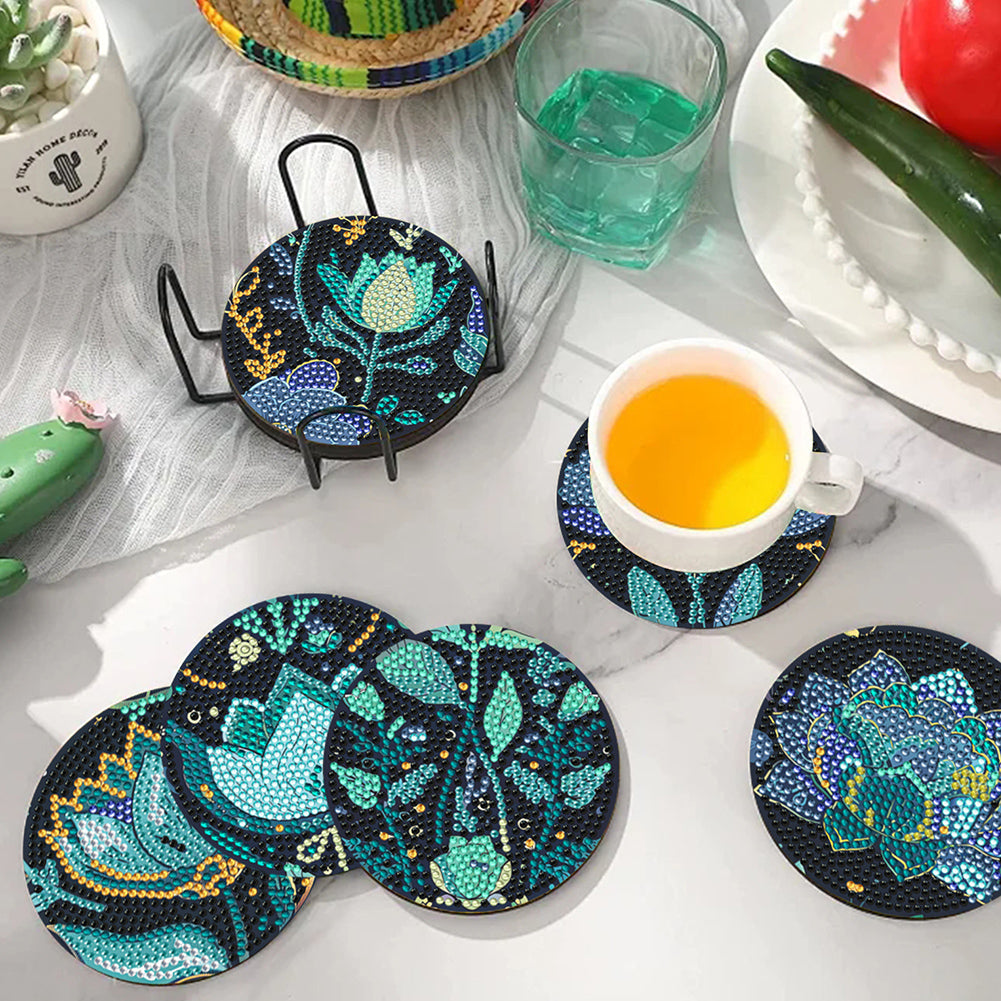 8Pcs Wooden Flower Diamond Painting Coasters DIY Cup Coasters for Home Office