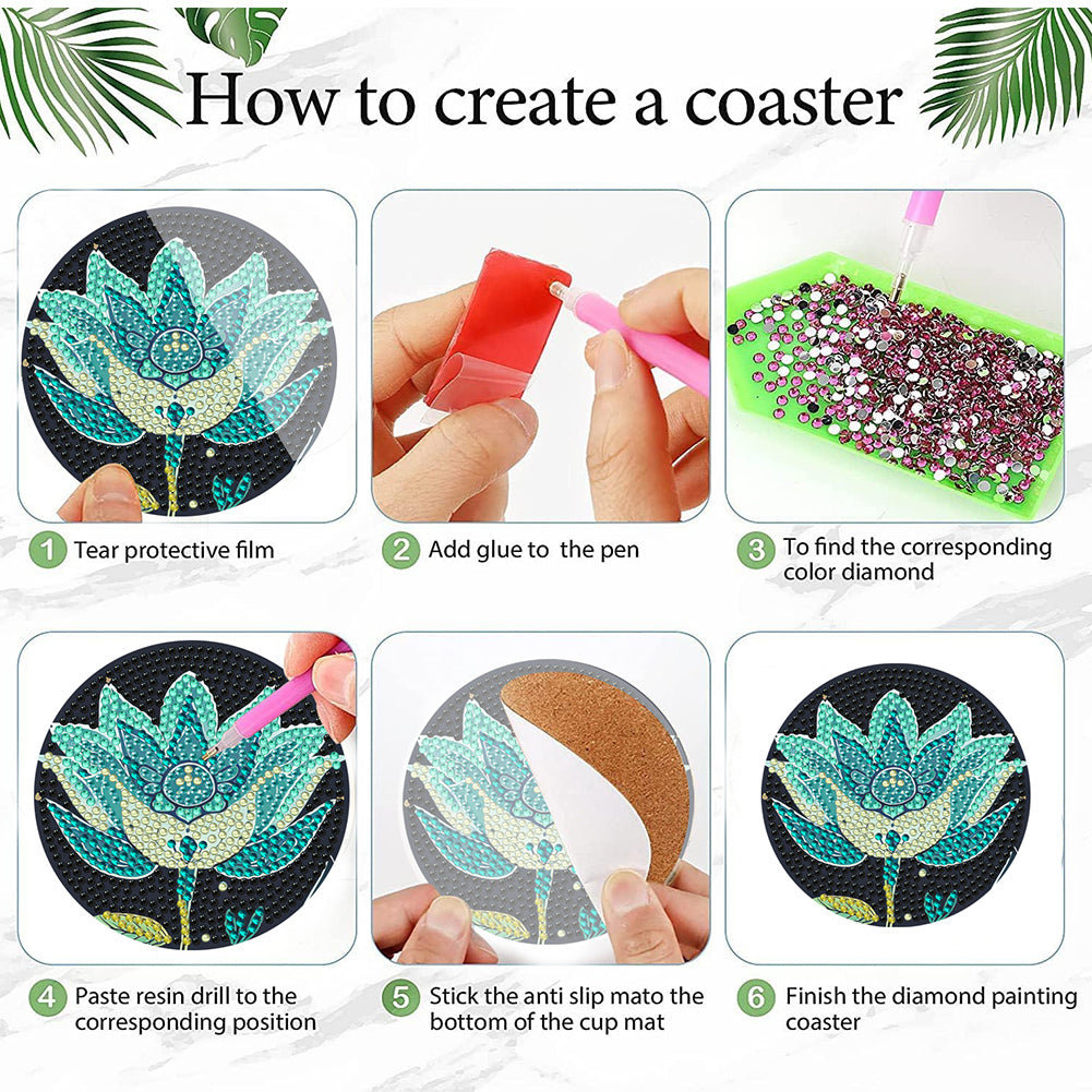 8Pcs Wooden Flower Diamond Painting Coasters DIY Cup Coasters for Home Office