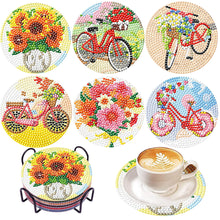 Load image into Gallery viewer, 6Pcs Wooden Bicycle Flowers Diamond Painting Coasters for Art Craft for Kids