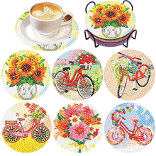 Load image into Gallery viewer, 6Pcs Wooden Bicycle Flowers Diamond Painting Coasters for Art Craft for Kids