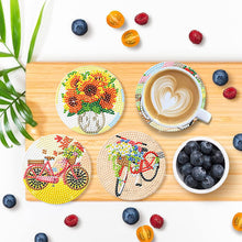 Load image into Gallery viewer, 6Pcs Wooden Bicycle Flowers Diamond Painting Coasters for Art Craft for Kids