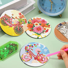 Load image into Gallery viewer, 6Pcs Wooden Bicycle Flowers Diamond Painting Coasters for Art Craft for Kids