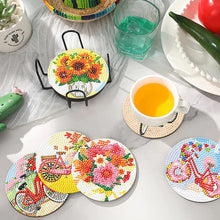Load image into Gallery viewer, 6Pcs Wooden Bicycle Flowers Diamond Painting Coasters for Art Craft for Kids