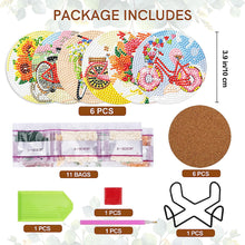 Load image into Gallery viewer, 6Pcs Wooden Bicycle Flowers Diamond Painting Coasters for Art Craft for Kids