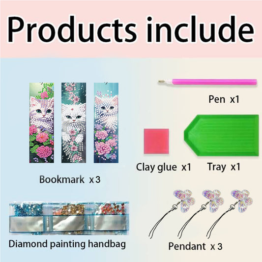 3Pcs Special Shaped Cat Flower Diamond Painting Bookmark Making Kit Decoration
