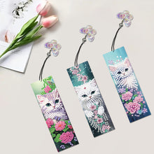Load image into Gallery viewer, 3Pcs Special Shaped Cat Flower Diamond Painting Bookmark Making Kit Decoration