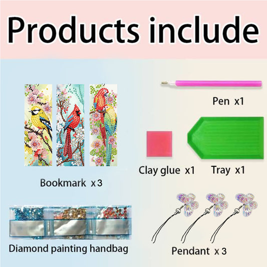 3Pcs Special Shaped Bird Flower Diamond Painting Bookmark Making Kit Decoration