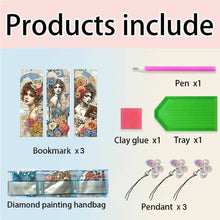 Load image into Gallery viewer, 3Pcs Special Shaped Retro Girl Diamond Painting Bookmark Making Kit Decoration