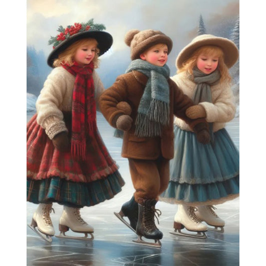 AB Diamond Painting - Full Round - Skating kids (40*50CM)