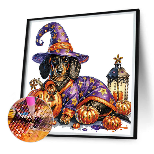 Diamond Painting - Partial Special Shaped - Halloween dachshund (30*30CM)
