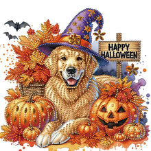 Load image into Gallery viewer, Diamond Painting - Partial Special Shaped - Halloween golden retriever (30*30CM)