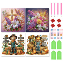 Load image into Gallery viewer, 4Pcs Partial Special Diamond Painting Set - Pumpkin scarecrow cross lavender (40*40CM)